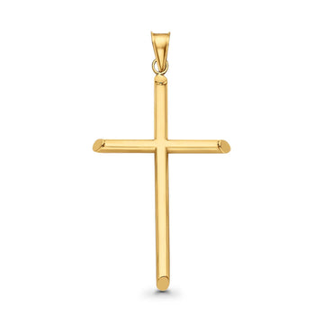 14K Real Yellow Gold Classic Cross Religious Charm Pendant 25X43mm